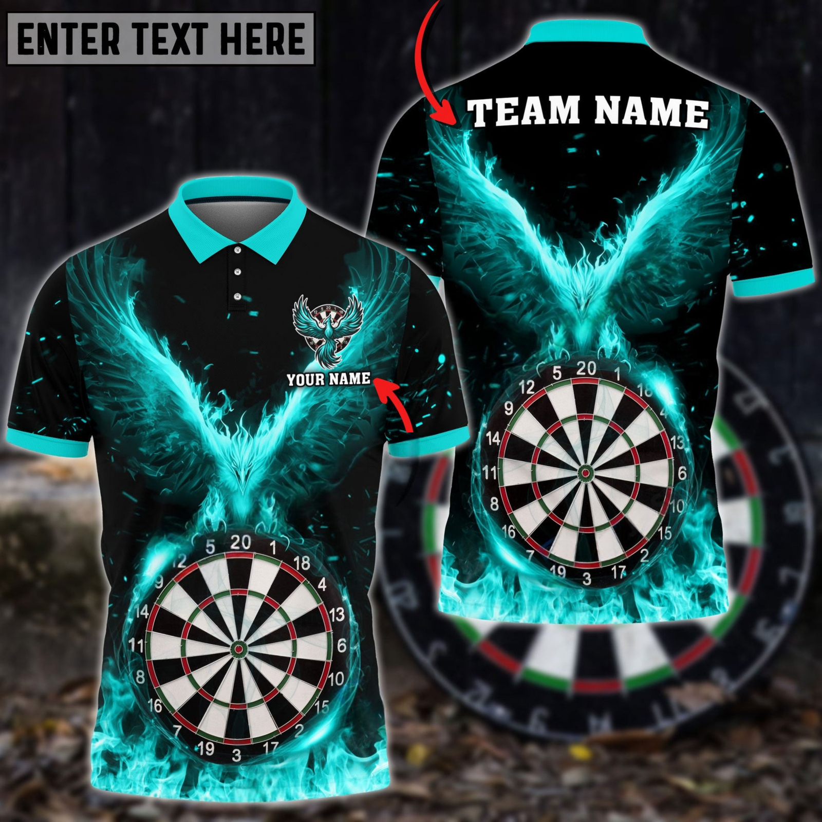 Blisscorners Darts Rebirth Flame Phoenix Multicolor Customized Name, Team Name 3D Shirts
