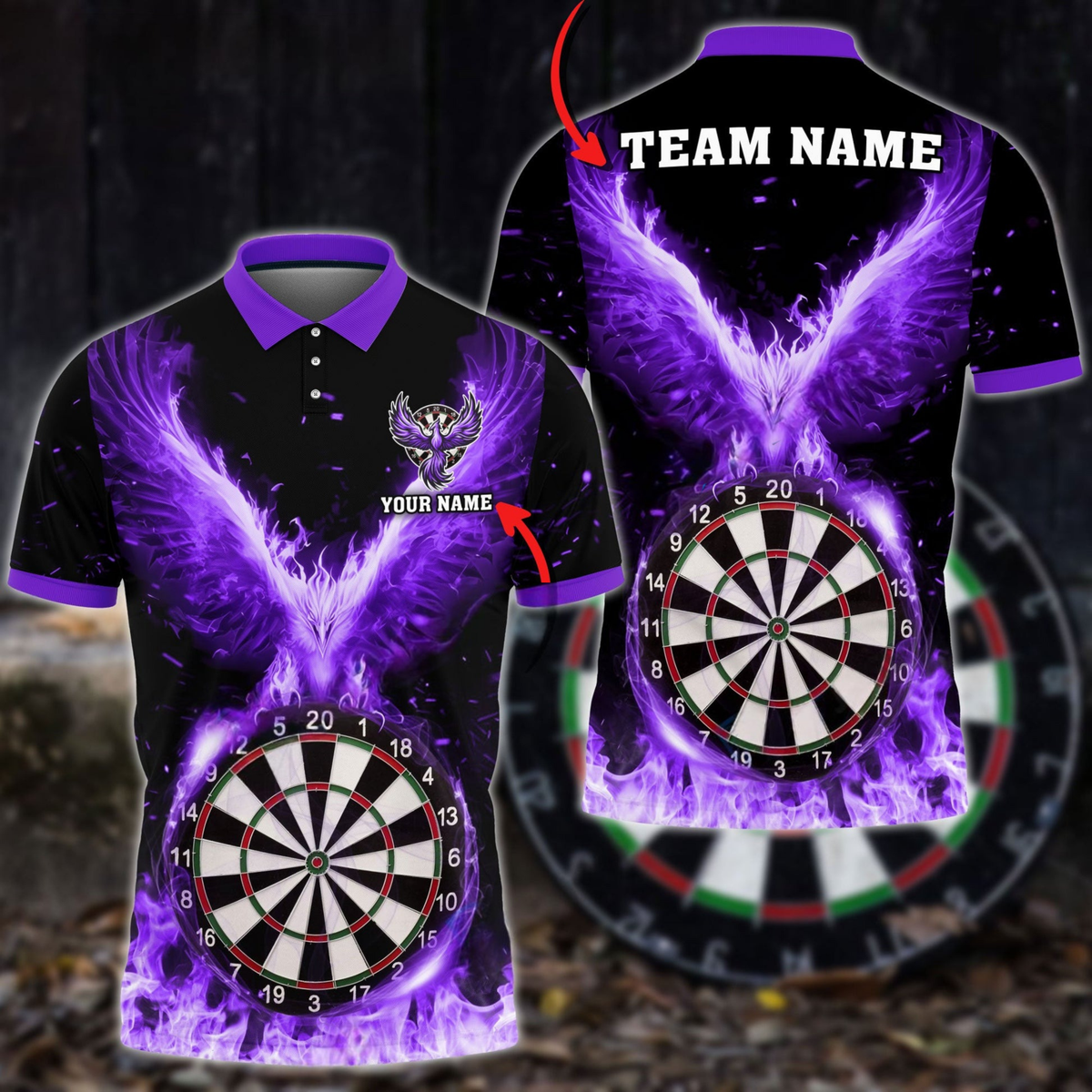 Blisscorners Darts Rebirth Flame Phoenix Multicolor Customized Name, Team Name 3D Shirts