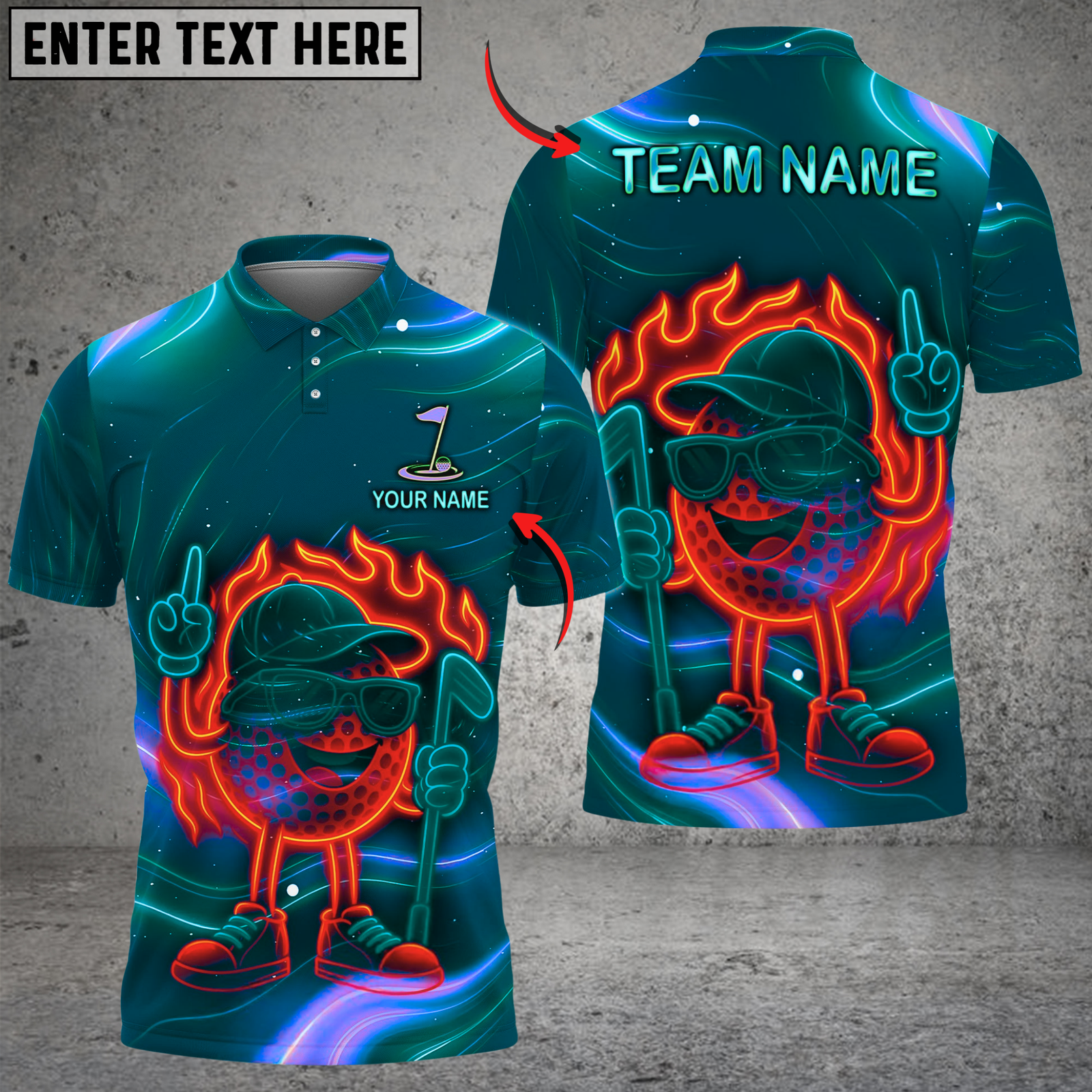 Blisscorners Golf Neon Fire Funny Ball Multicolor Customized Name, Team Name 3D Shirts