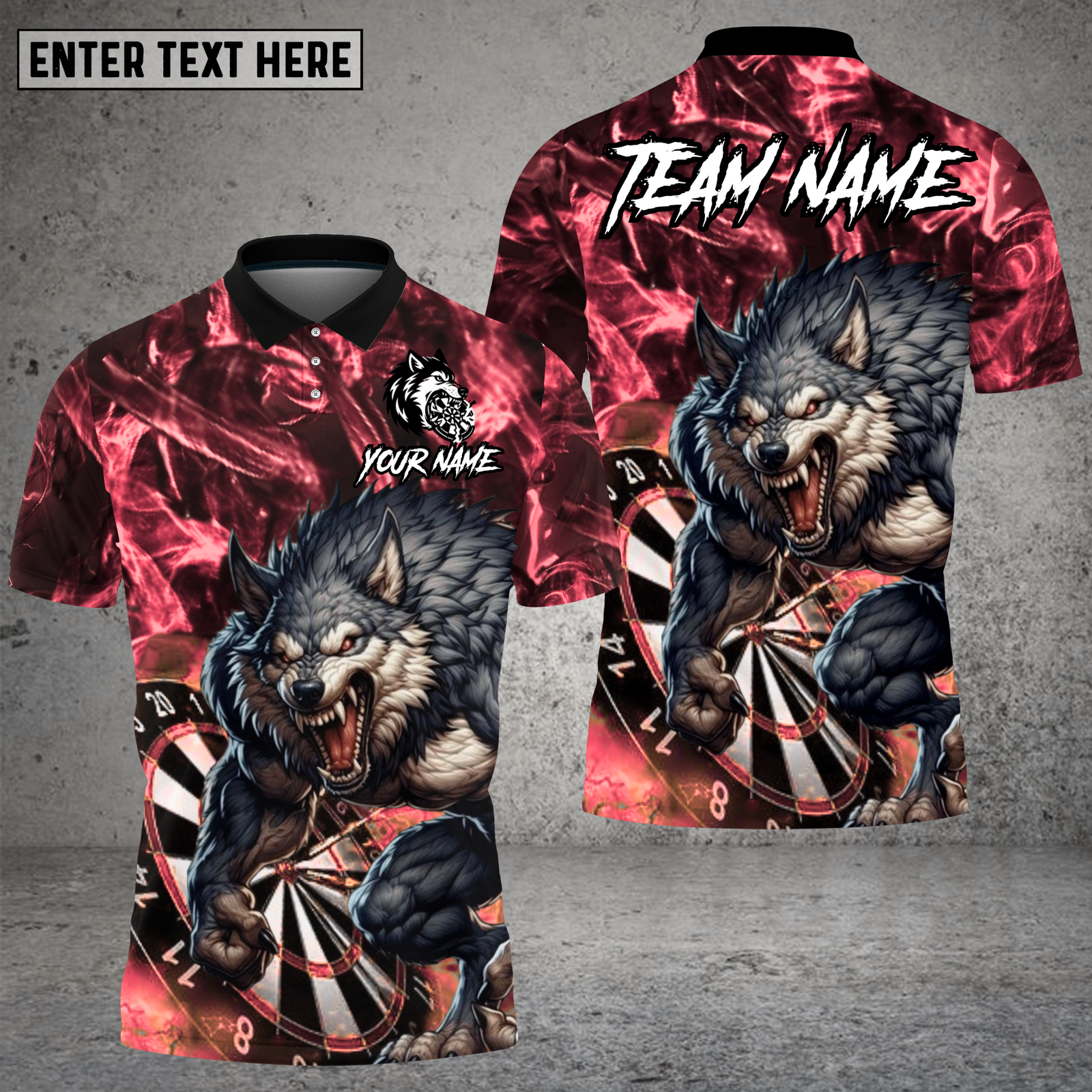 Blisscorners Wolf Darts Shirt Fierce Howling Wolf with Lightning Multioptions Personalized Name, Team Name Unisex 3D Shirt (4 Colors)