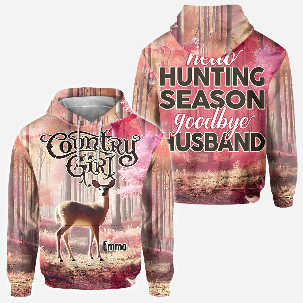 Blisscorners Hello Hunting Season Goodbye Husband, Personalized Hunting All Over Shirt, Personalized 3D Hoodie For Hunting Lover