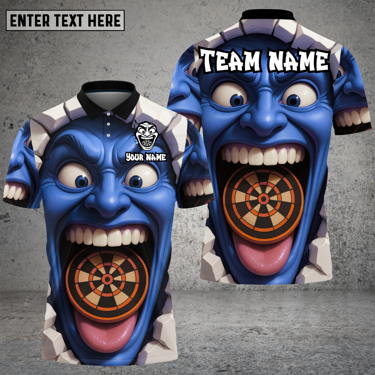 Blisscorners Demon Darts Shirt Crazy Screaming Face with Mouth Dartboard Multioptions Personalized Name, Team Name Unisex 3D Shirt (4 Colors)
