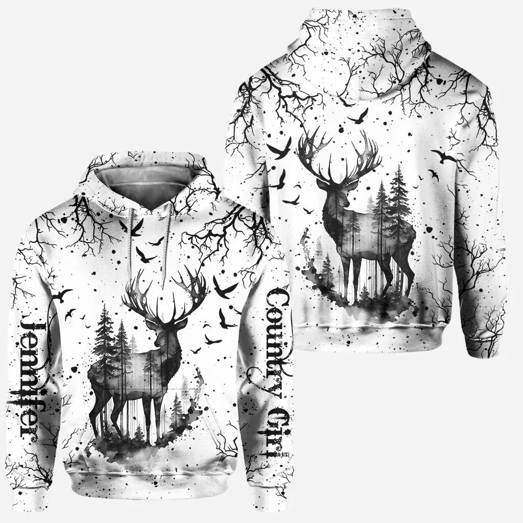 Blisscorners Country Style Black White, Personalized Hunting All Over Shirt, Personalized 3D Hoodie For Hunting Lover