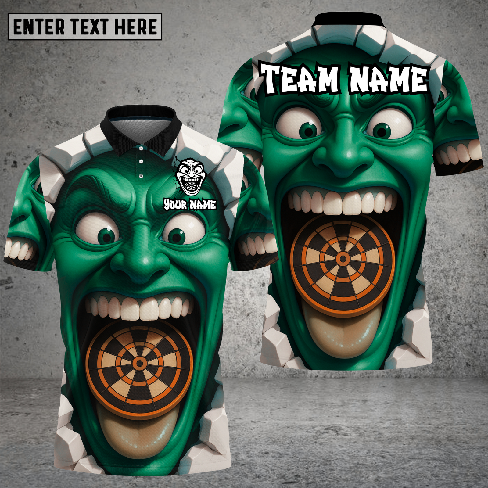 Blisscorners Demon Darts Shirt Crazy Screaming Face with Mouth Dartboard Multioptions Personalized Name, Team Name Unisex 3D Shirt (4 Colors)