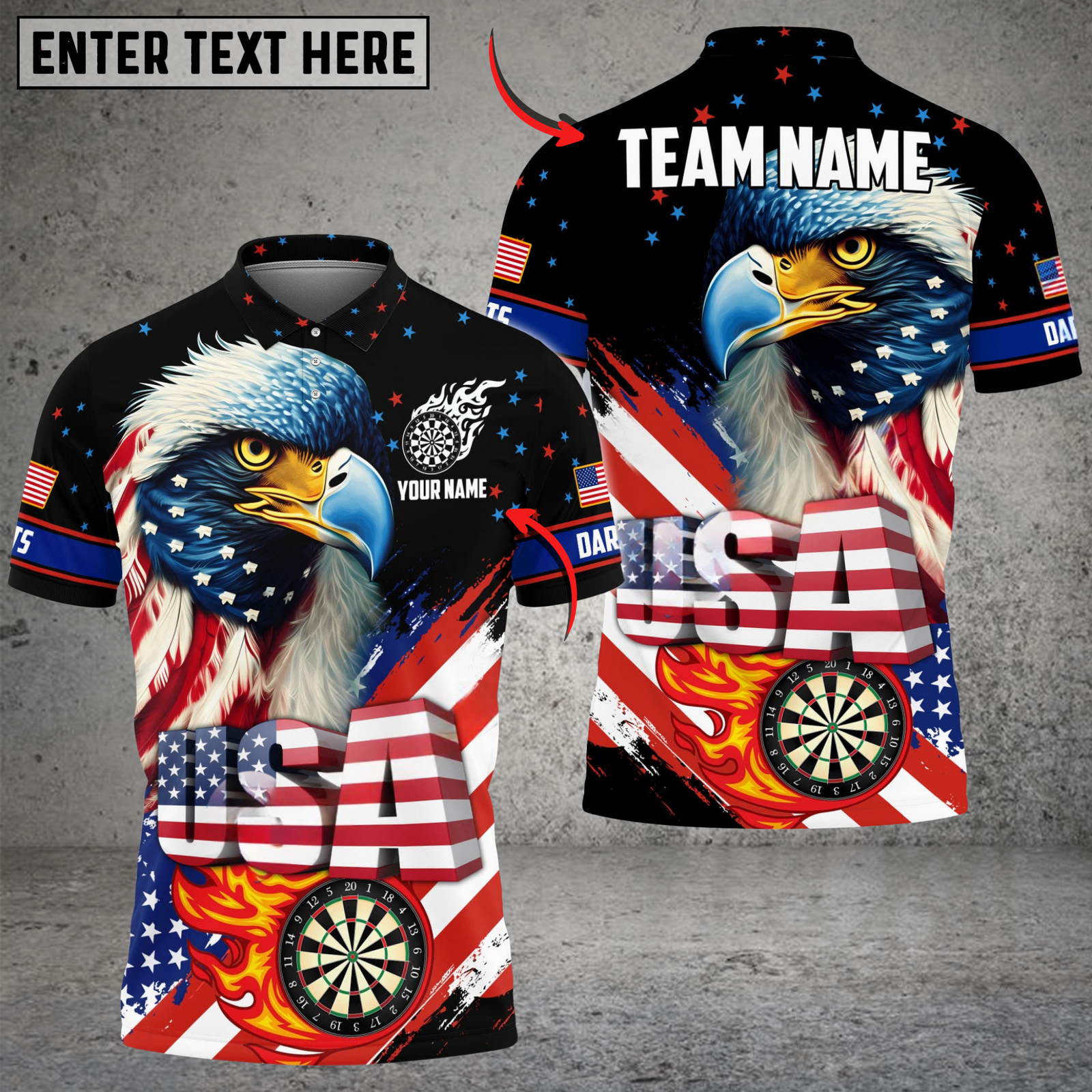 Blisscorners Darts Eagle Flag Star Customized Name, Team Name 3D Shirt (4 Colors)