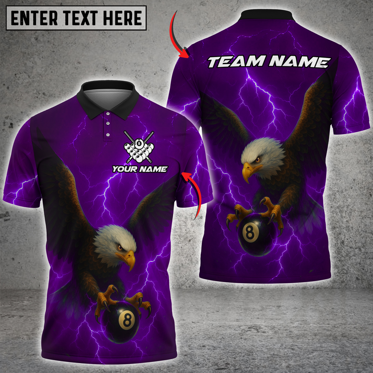 Blisscorners Billiard Eagle Power 8-Ball Pool Multicolor Customized Name, Team Name 3D Shirts
