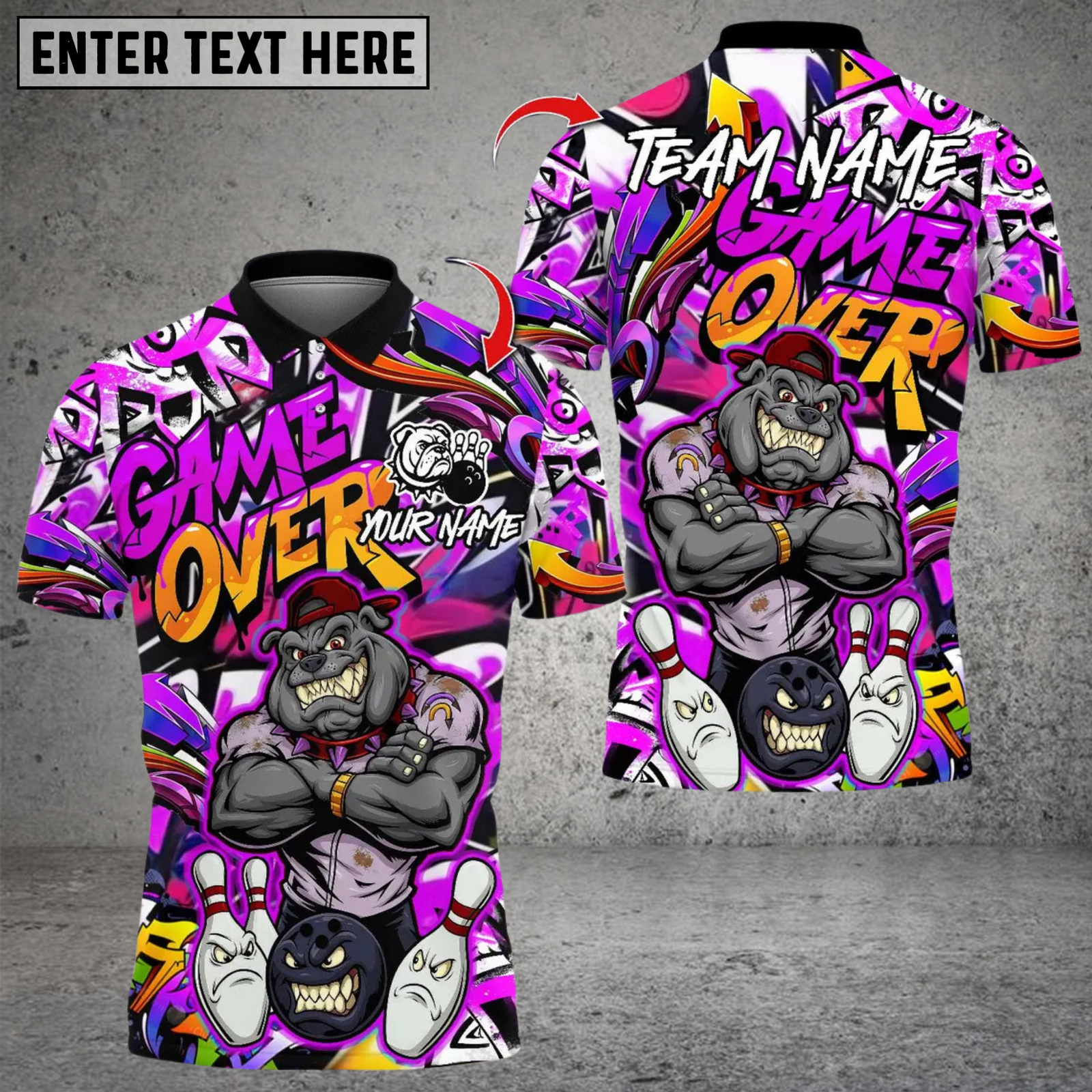 Blisscorners Cool BullDog With Angry Bowling Multicolor Customized Name, Team Name 3D Shirts