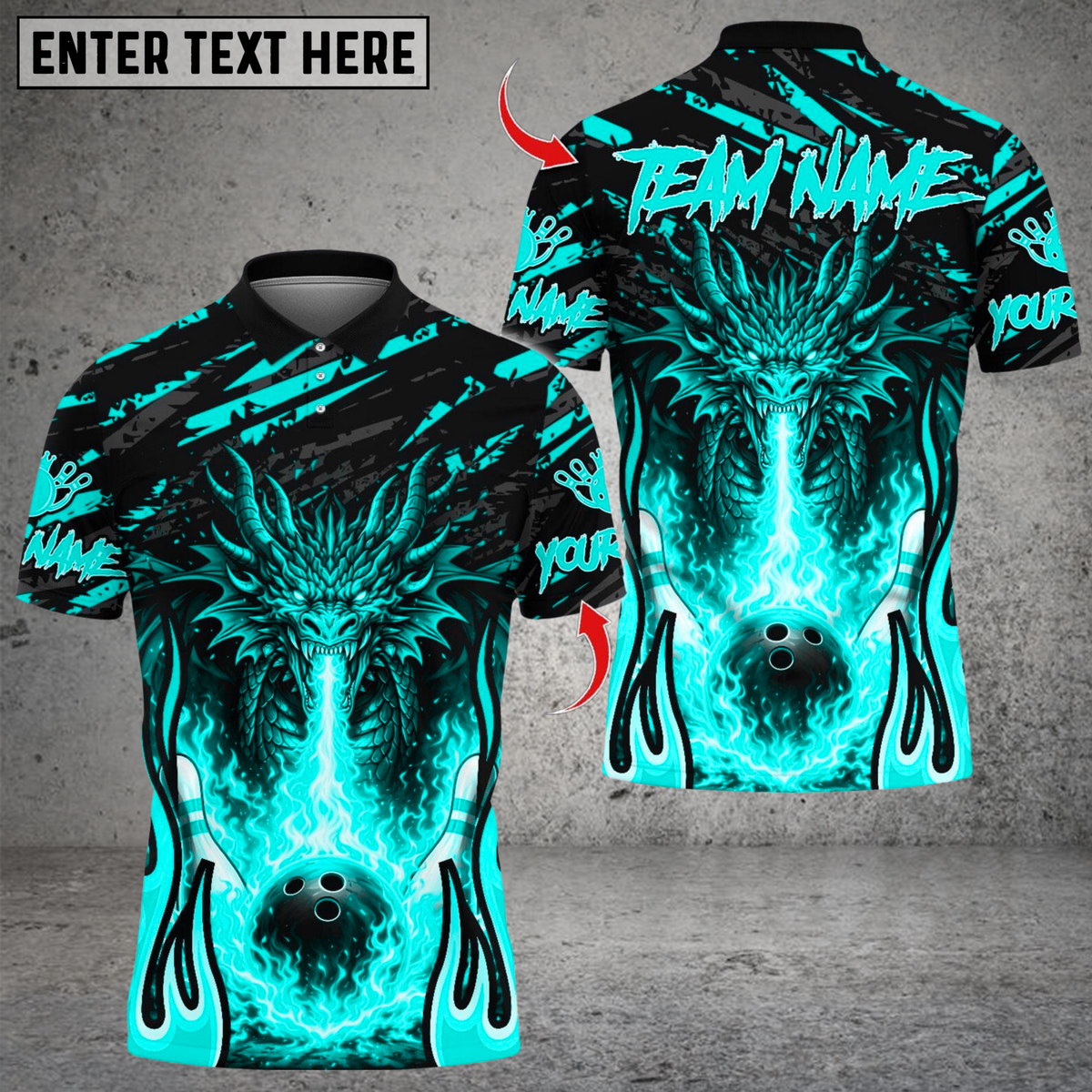 Blisscorners Flaming Dragon Bowling Design Multicolor Customized Name, Team Name 3D Shirts
