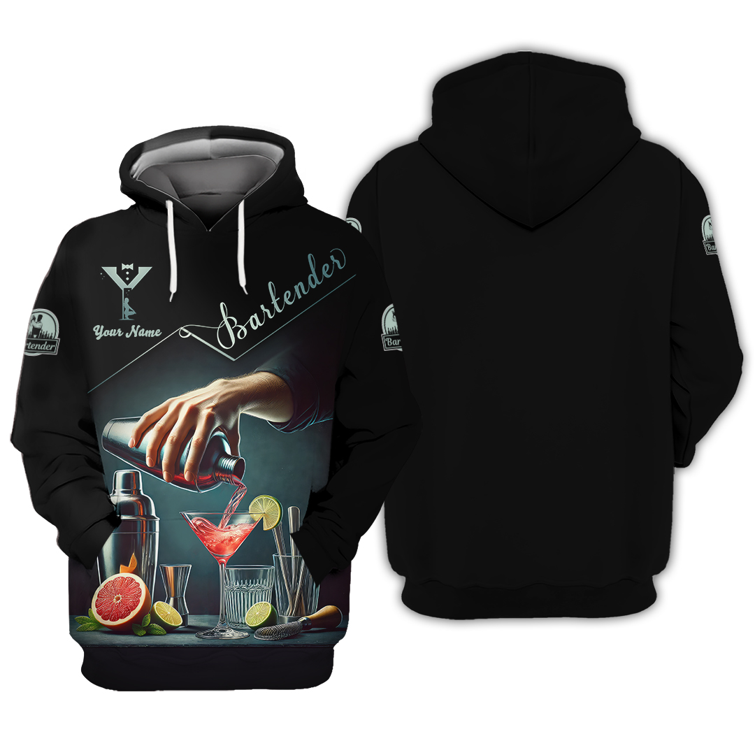 Blisscorners Custom Name Bartender 3D Shirt, Bartender Uniform Gift