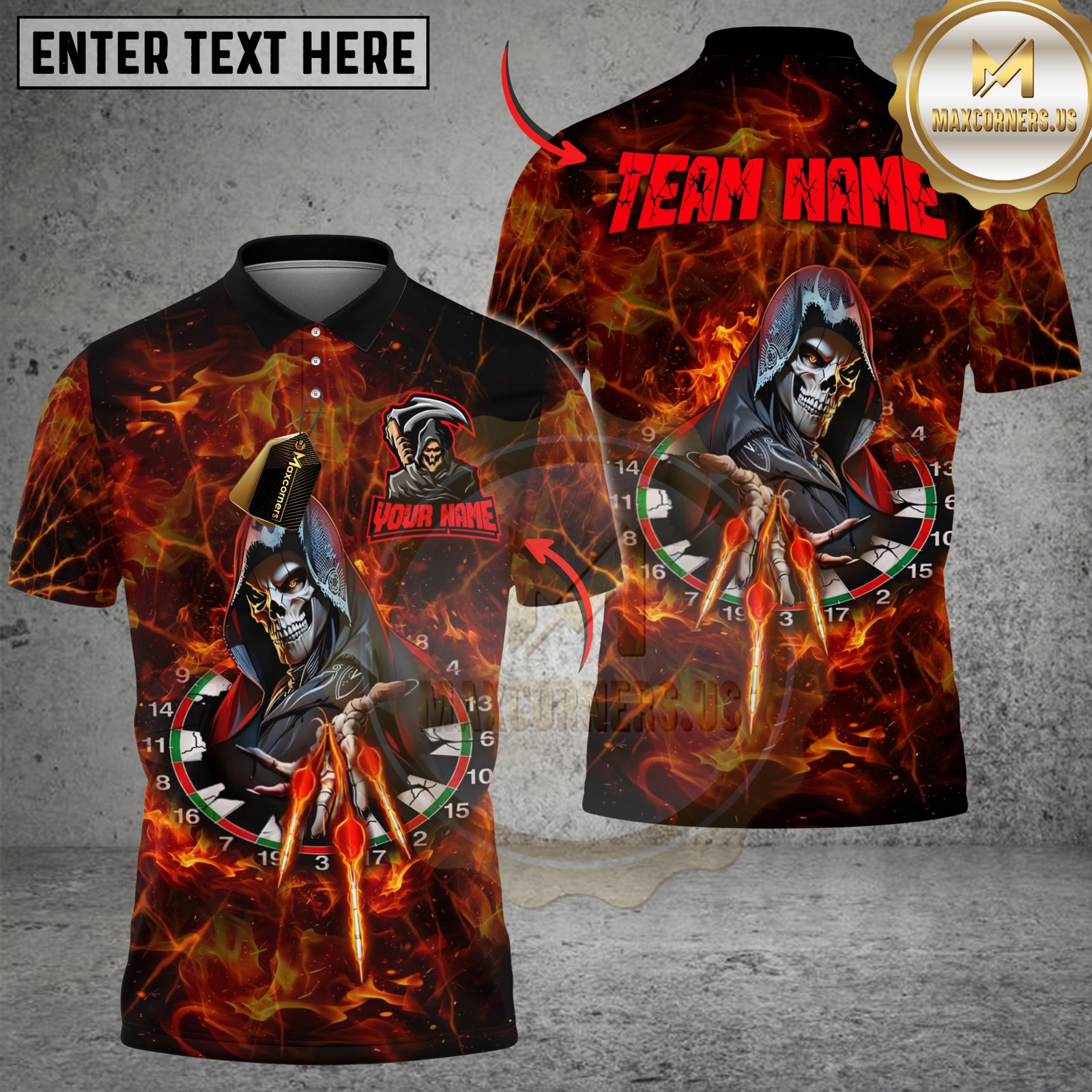 Blisscorners Darts Flame Reaper Throw Multicolor Customized Name, Team Name 3D Shirts