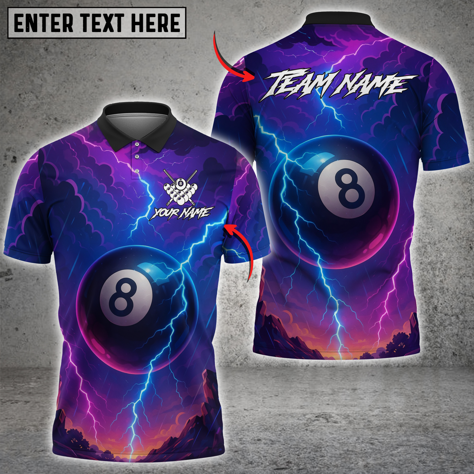 Blisscorners Billiard 8-Ball Lightning Pool Multicolor Customized Name, Team Name 3D Shirt