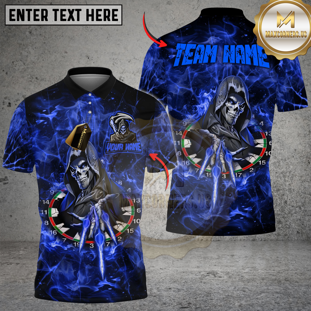 Blisscorners Darts Flame Reaper Throw Multicolor Customized Name, Team Name 3D Shirts