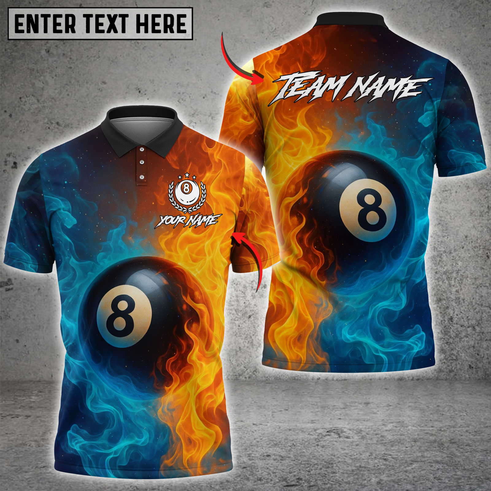Blisscorners Billiard 8-Ball Fire and Ice Pool Multicolor Customized Name, Team Name 3D Shirt