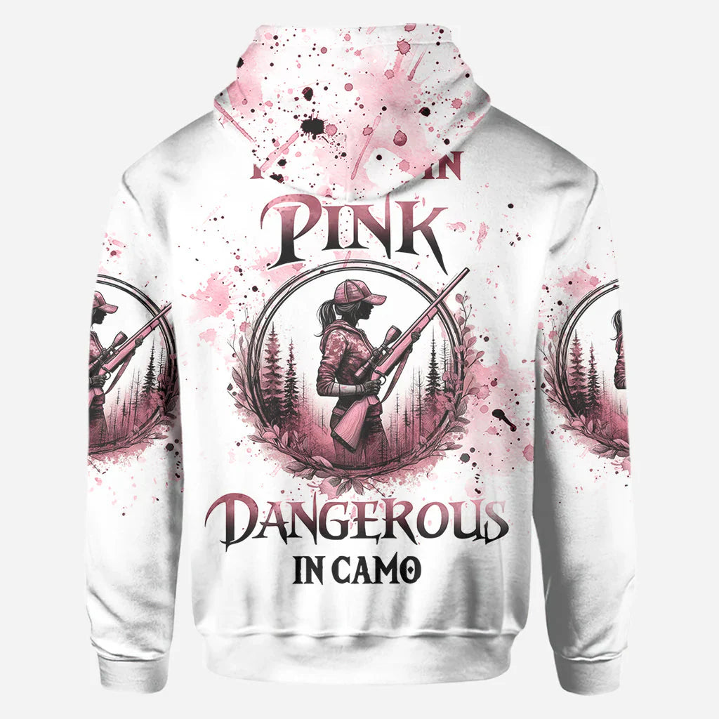 Blisscorners Pretty in Pink, Personalized Hunting All Over Shirt, Personalized 3D Hoodie For Hunting Lover