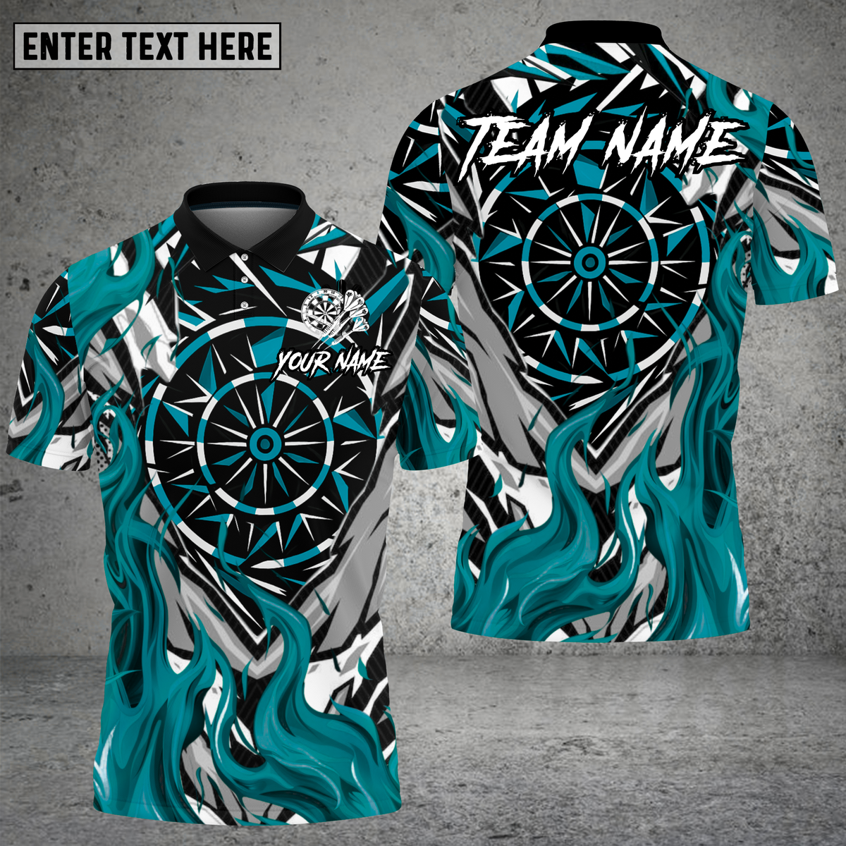 Blisscorners Darts Shirt Abstract Red Flames with Geometric Dartboard Pattern Multioptions Personalized Name, Team Name Unisex 3D Shirt (4 Colors)
