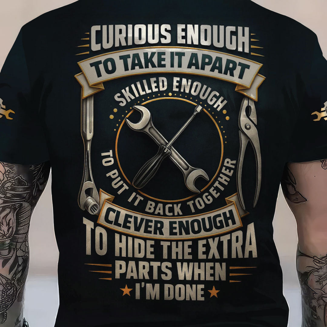Blisscorners Personalized Mechanic Shirt, Clever Enough To Hide The Extra Parts When I'm Done, Funny Quote Design, Gift For Men