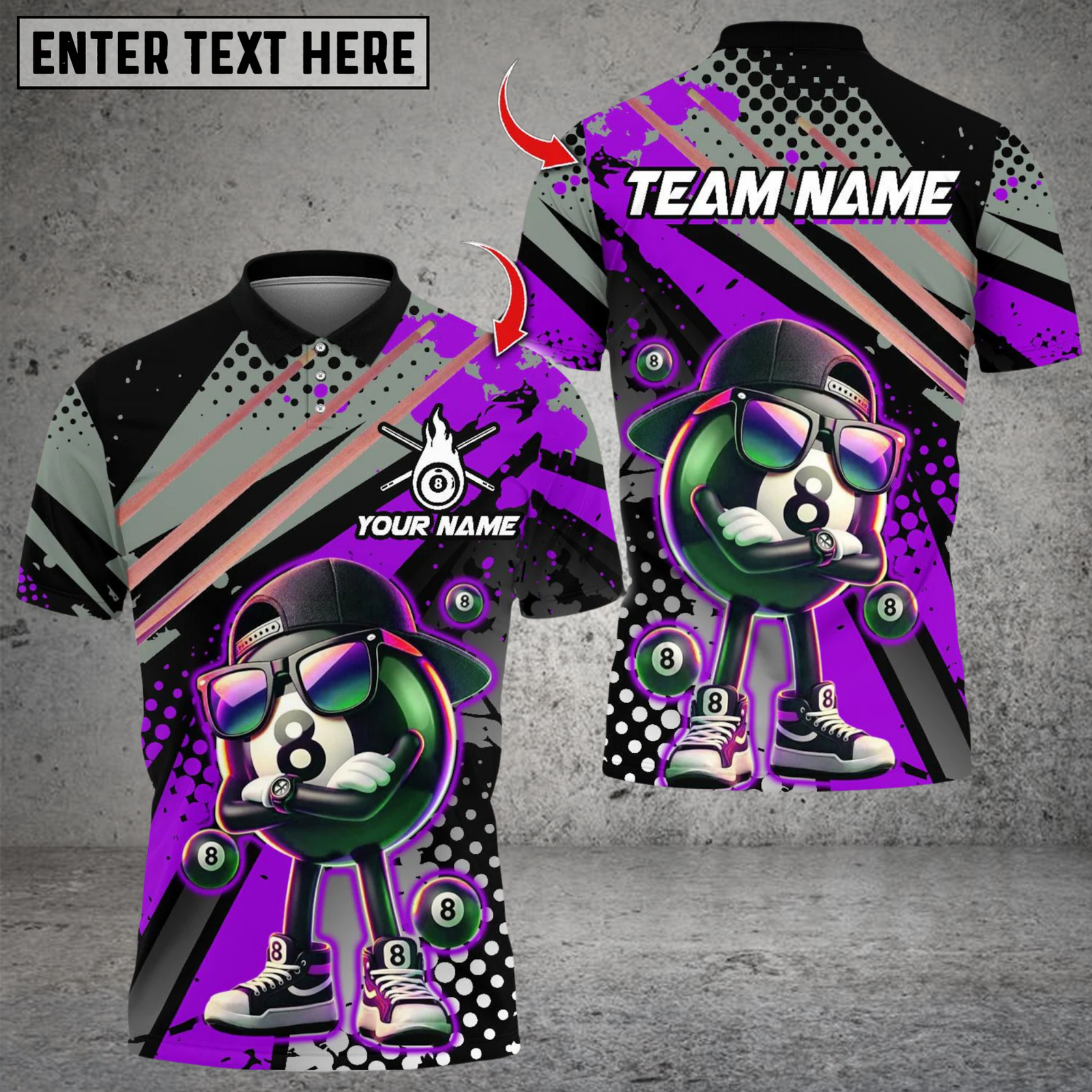 Blisscorners Billiard Cool 8 Ball Catoon Multicolor Customized Name, Team Name 3D Shirt
