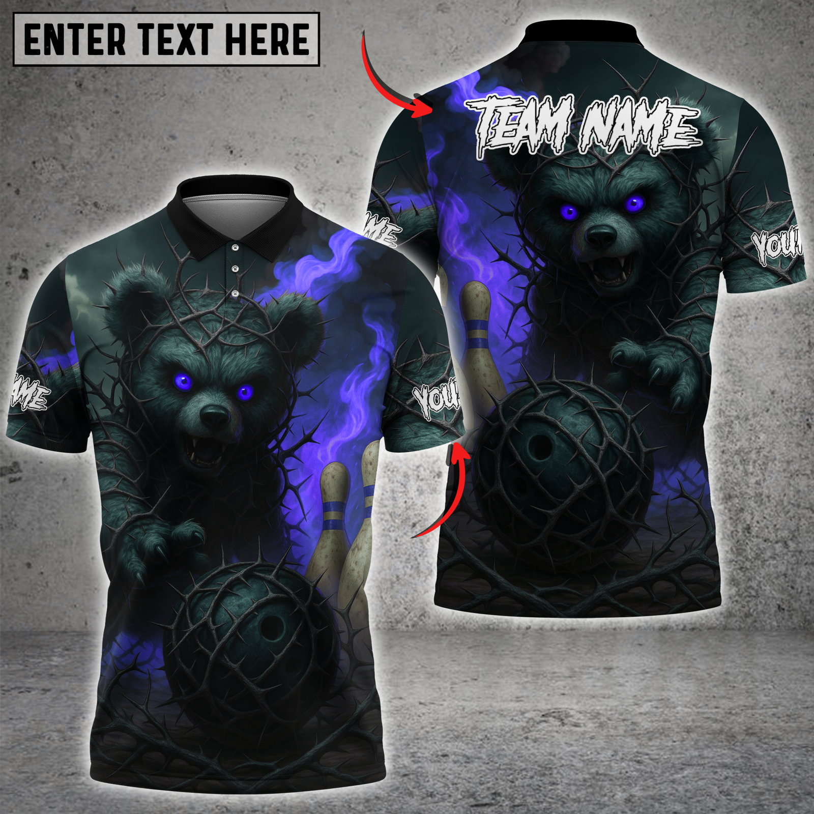 Blisscorners Bowling Dark Bear with Fiery Bowling Ball Multicolor Customized Name, Team Name 3D Shirts