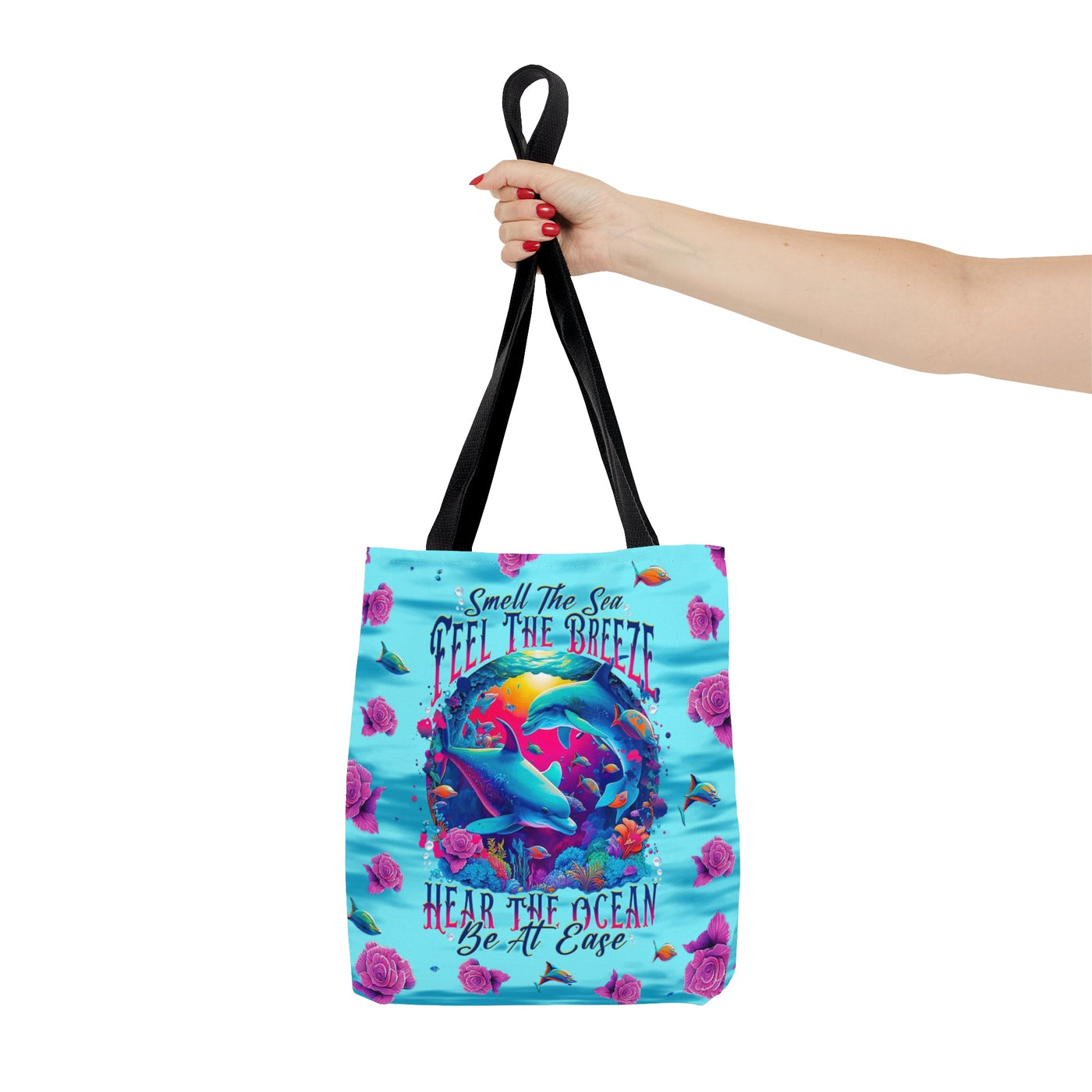 BLISSCORNERS SMELL THE SEA FEEL THE BREEZE DOLPHIN TOTE BAG