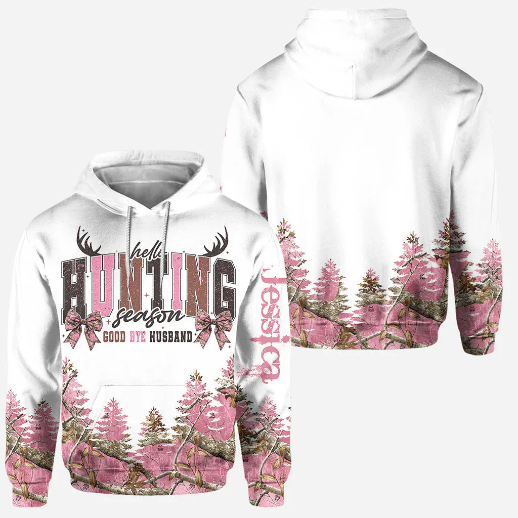 Blisscorners Hunting Wife, Personalized Hunting All Over Shirt, Personalized 3D Hoodie For Hunting Lover