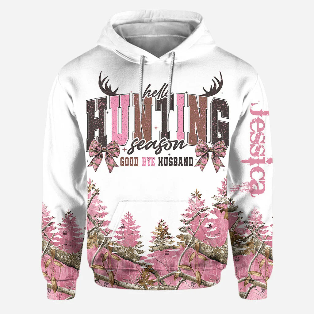 Blisscorners Hunting Wife, Personalized Hunting All Over Shirt, Personalized 3D Hoodie For Hunting Lover