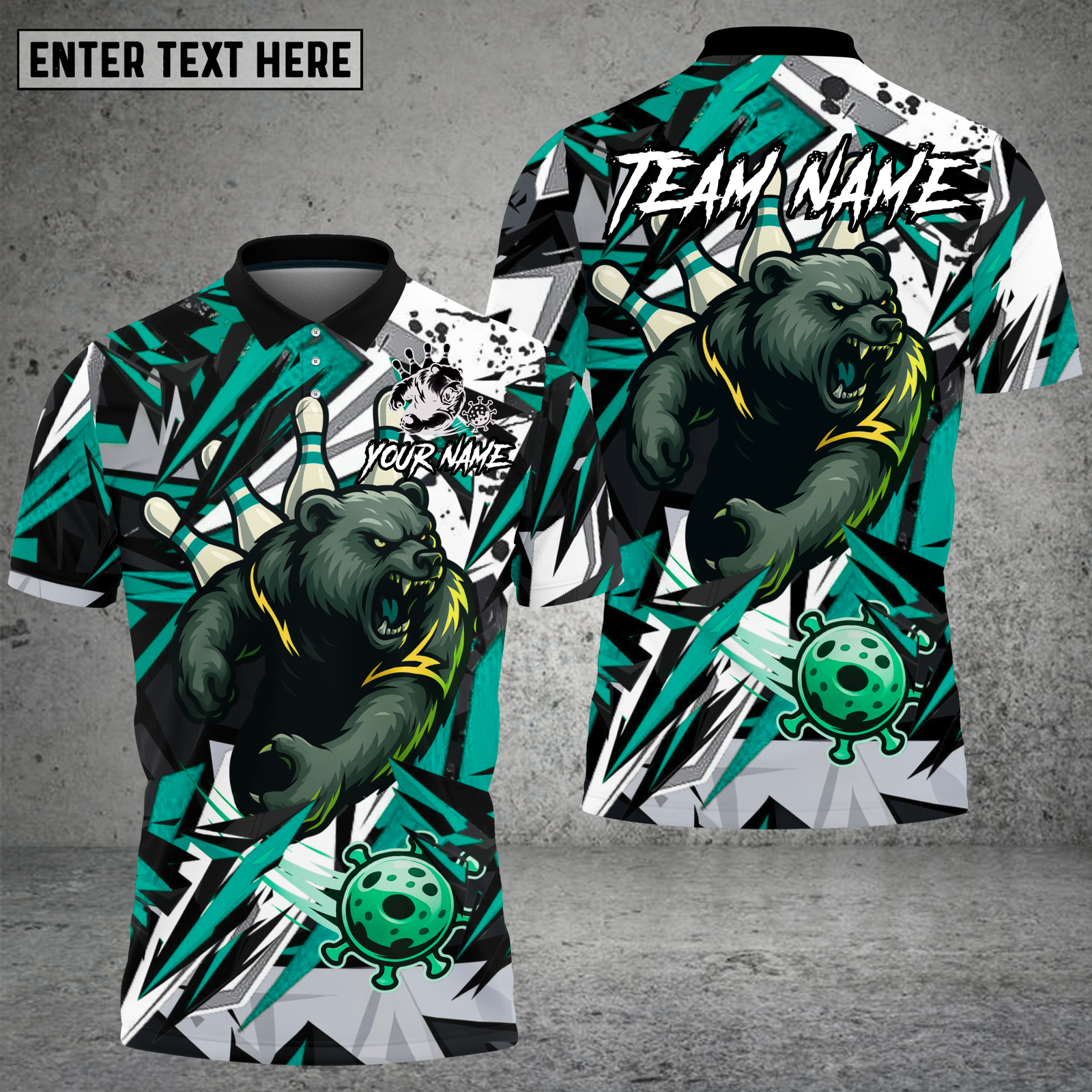Blisscorners Bear Bowling Shirt Ferocious Bear Mascot with Bowling Pins and Ball Multioptions Personalized Name, Team Name Unisex 3D Shirt (4 Colors)