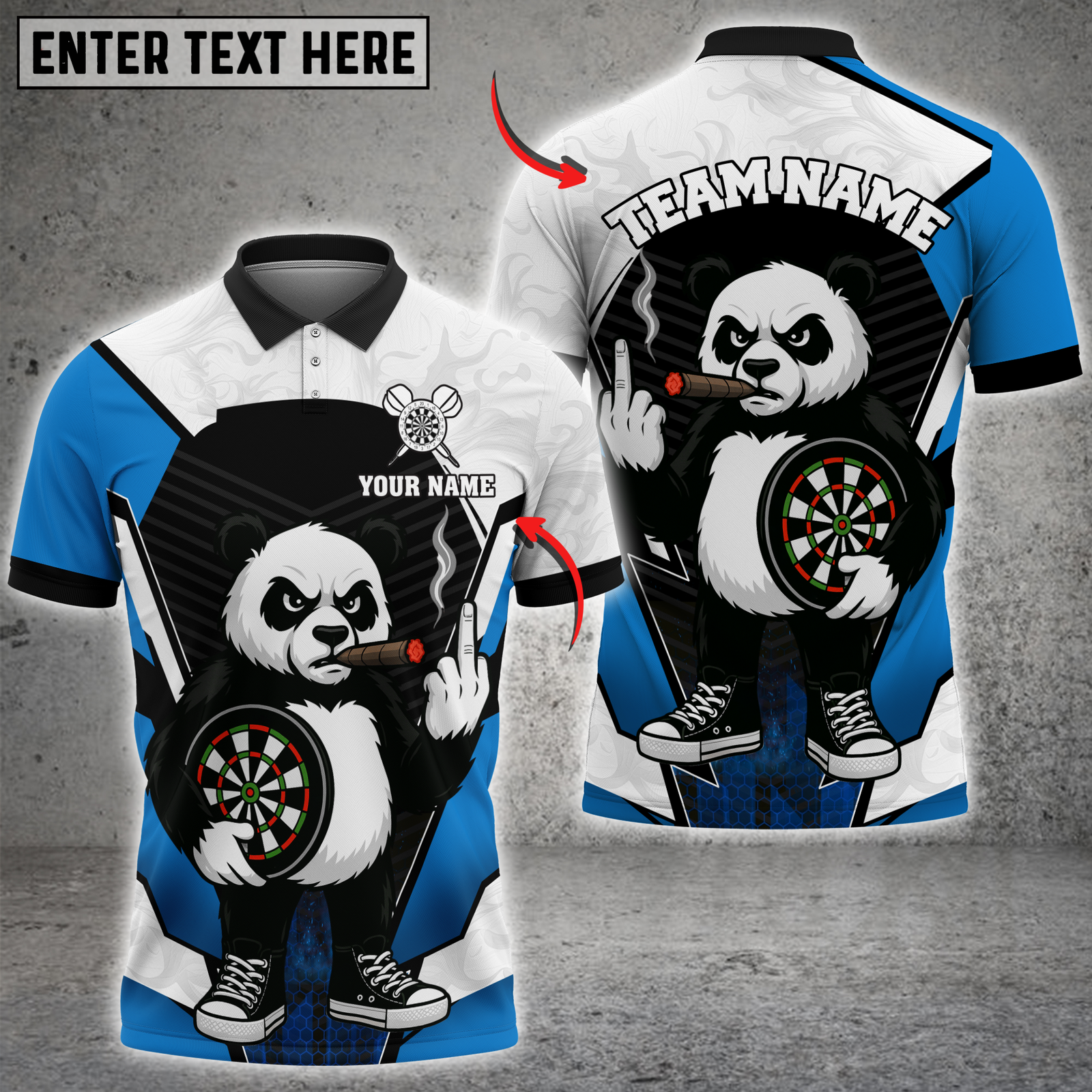 Blisscorners Panda Darts  Multicolor Customized Name, Team Name 3D Shirt