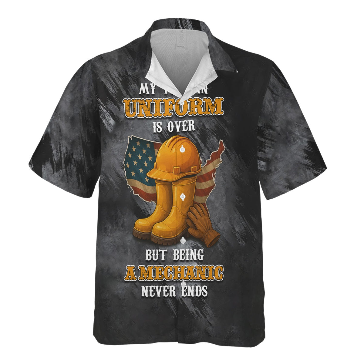 Blisscorners Funny Mechanic T Shirt My Time In Uniform Is Over But Being A Mechanic Never Ends American Flag Auto Repair Garage Workwear Gift For Men Dad