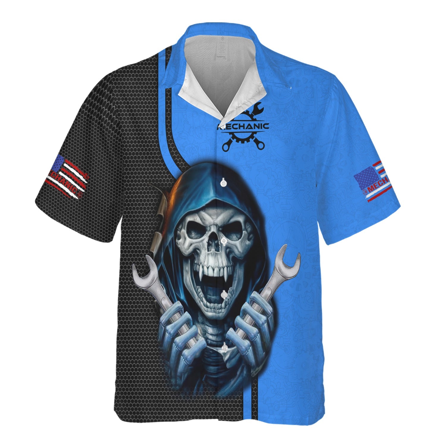 Blisscorners Mechanic Skull Shirt with Wrenches, Cool Automotive Apparel for Car Lovers, Gift for Mechanics & DIY Enthusiasts