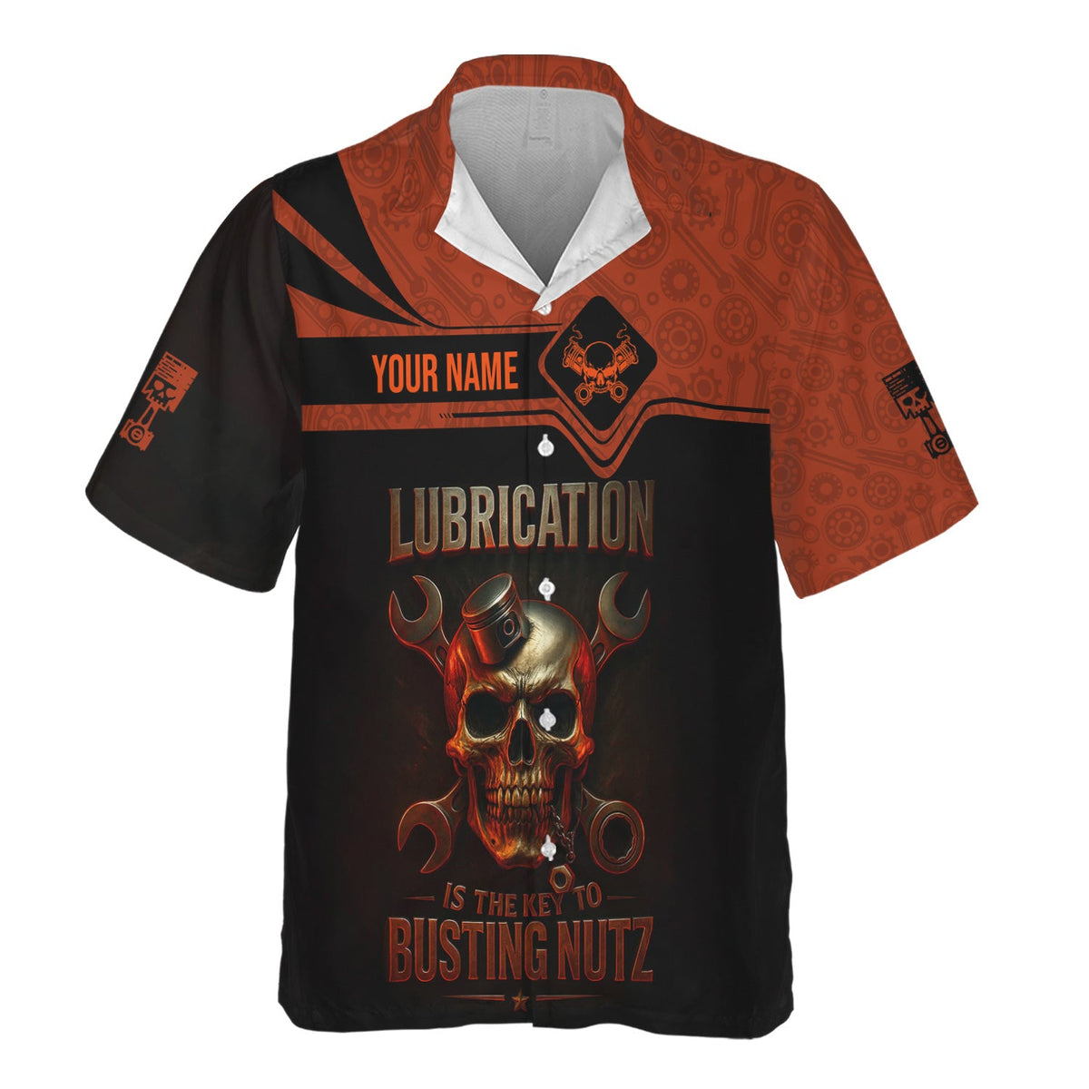 Blisscorners Personalized Mechanic Shirt, Lubrication Is The Key To Busting Nutz, Skull and Wrenches Design, Gift For Men