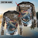 Blisscorners Catfish Fishing American Flag Scratch Grass Camo Custom Name & Team Name 3D Shirts