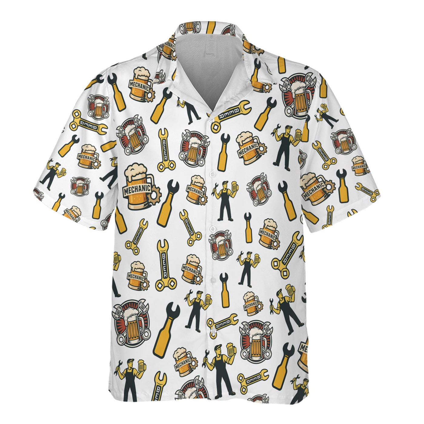 Blisscorners Mechanic T-Shirt Beer and Wrench Funny Pattern Design Shirt Mechanic Gift For Men