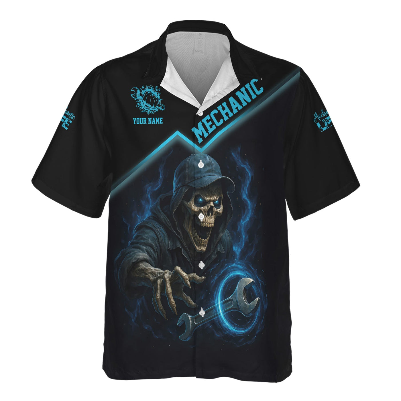 Blisscorners Personalized T-Shirt I Am A Grumpy Old Mechanic Blue Flame Grim Reaper Design Shirt For Mechanics