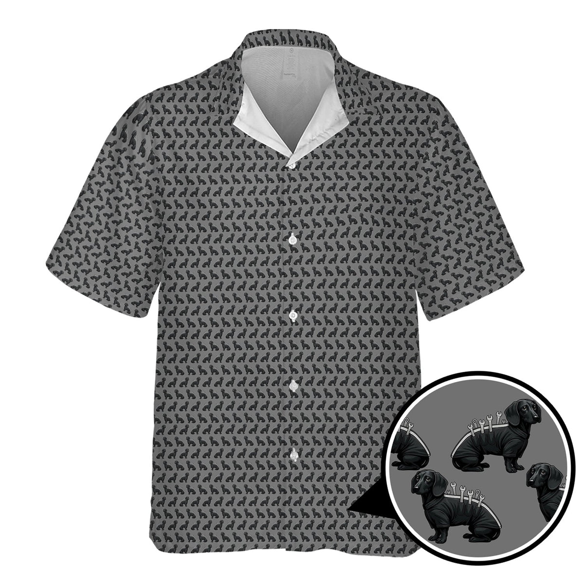 Blisscorners Funny Dog Mechanic Shirt, Dachshund and Wrench Pattern Printed Shirt Presents For Mechanics