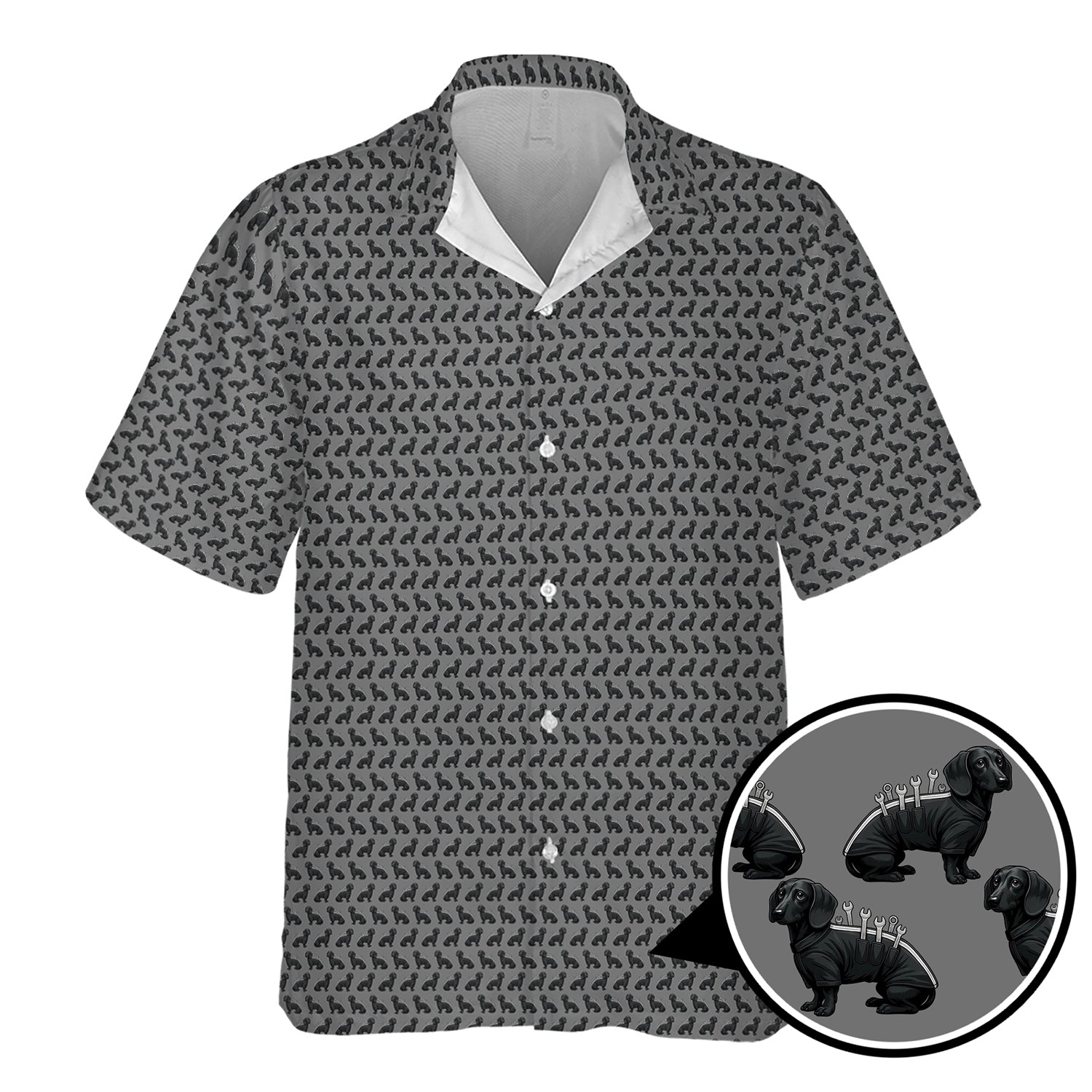 Blisscorners Funny Dog Mechanic Shirt, Dachshund and Wrench Pattern Printed Shirt Presents For Mechanics