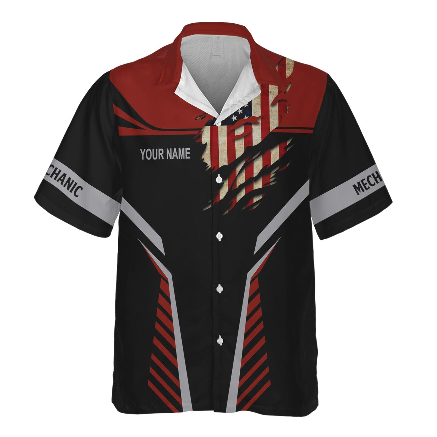 Blisscorners Personalized Mechanic Shirt, Wrenches and America Flag Design, Mechanic Uniforms, Gift For Men