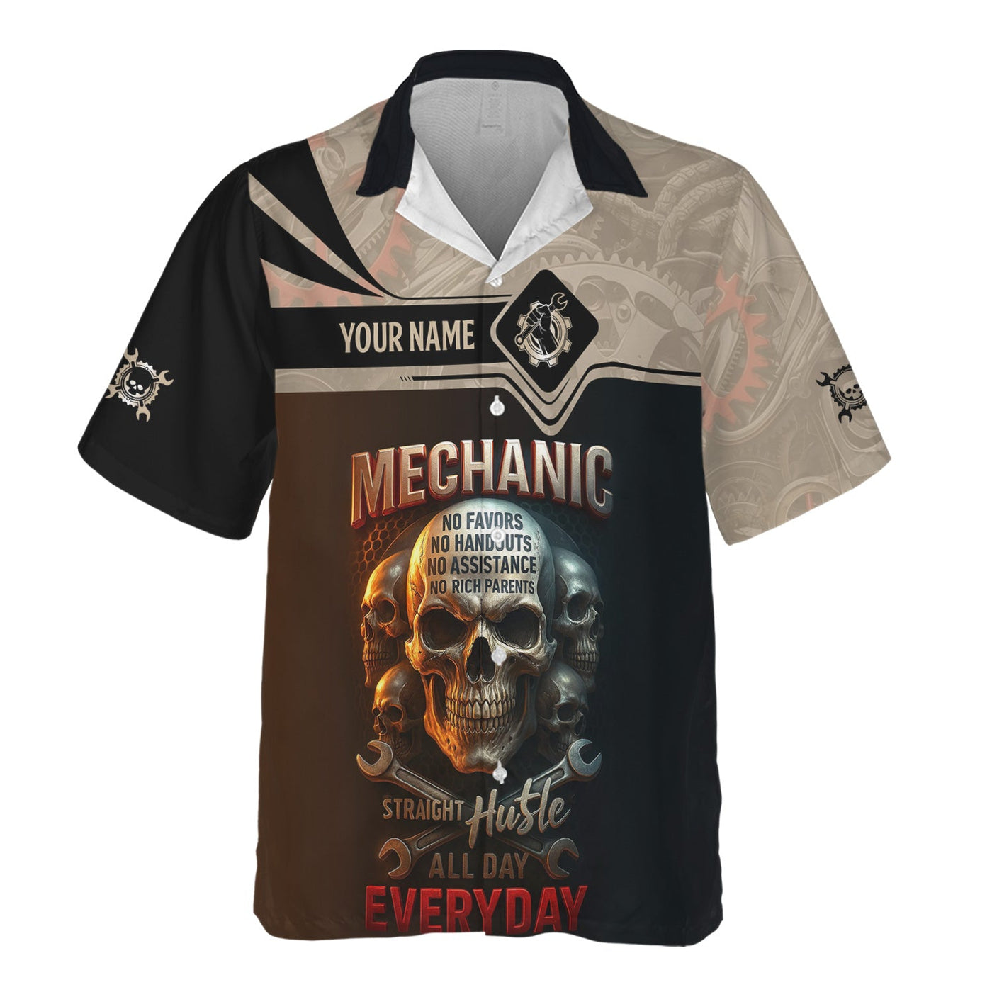 Blisscorners Personalized Mechanic Shirt, Straight Hustle All Day Everyday, Skull and Wrenchs Design, Gift For Men