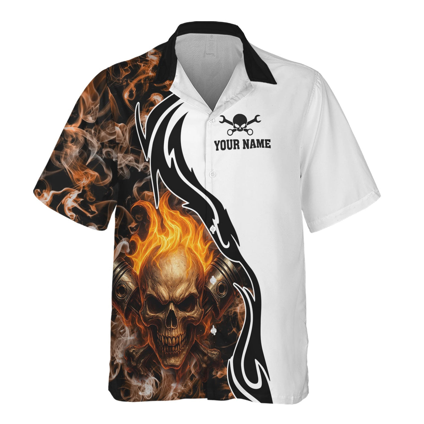 Blisscorners Personalized Mechanic Shirt, Skull Engine Piston Flame Design, Mechanic Uniforms, Gift For Men
