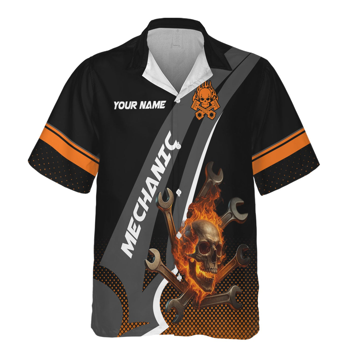 Blisscorners Personalized Mechanic Shirt, Skull Wrenches Flame Design, Mechanic Uniforms, Gift For Men