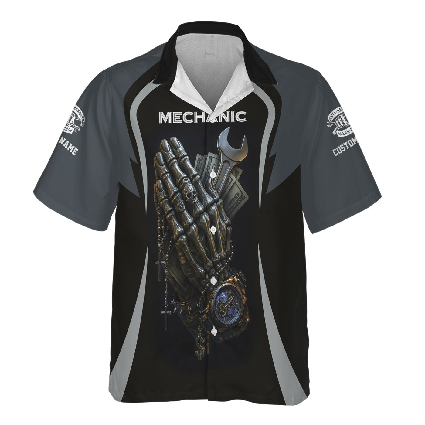 Blisscorners Personalized T-Shirt Just Wait Until You Hire A Bad Mechanic Skull Praying Hand Design Shirt For Mechanics