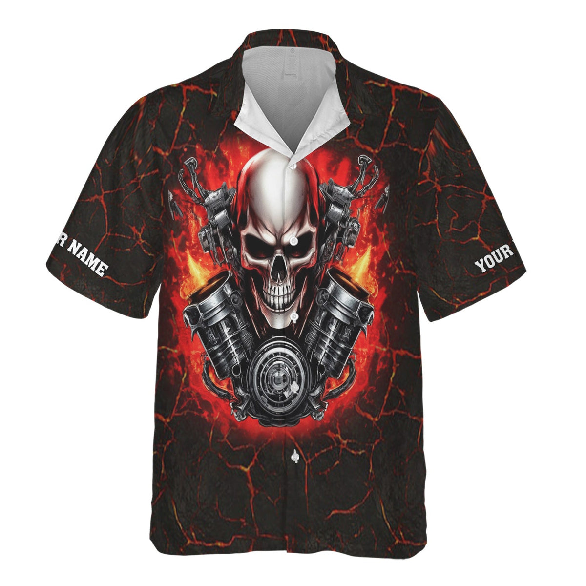 Blisscorners Custom Name Skull Mechanic Shirt Flame Style Printed Jacket Hoodie All Over Print