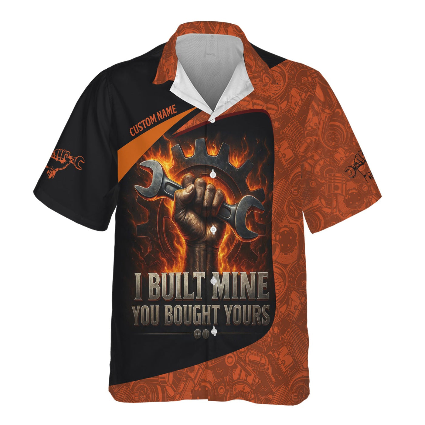 Blisscorners Personalized Mechanic Shirt, I Built Mine You Bought Yours, Flame Design, Gift For Men