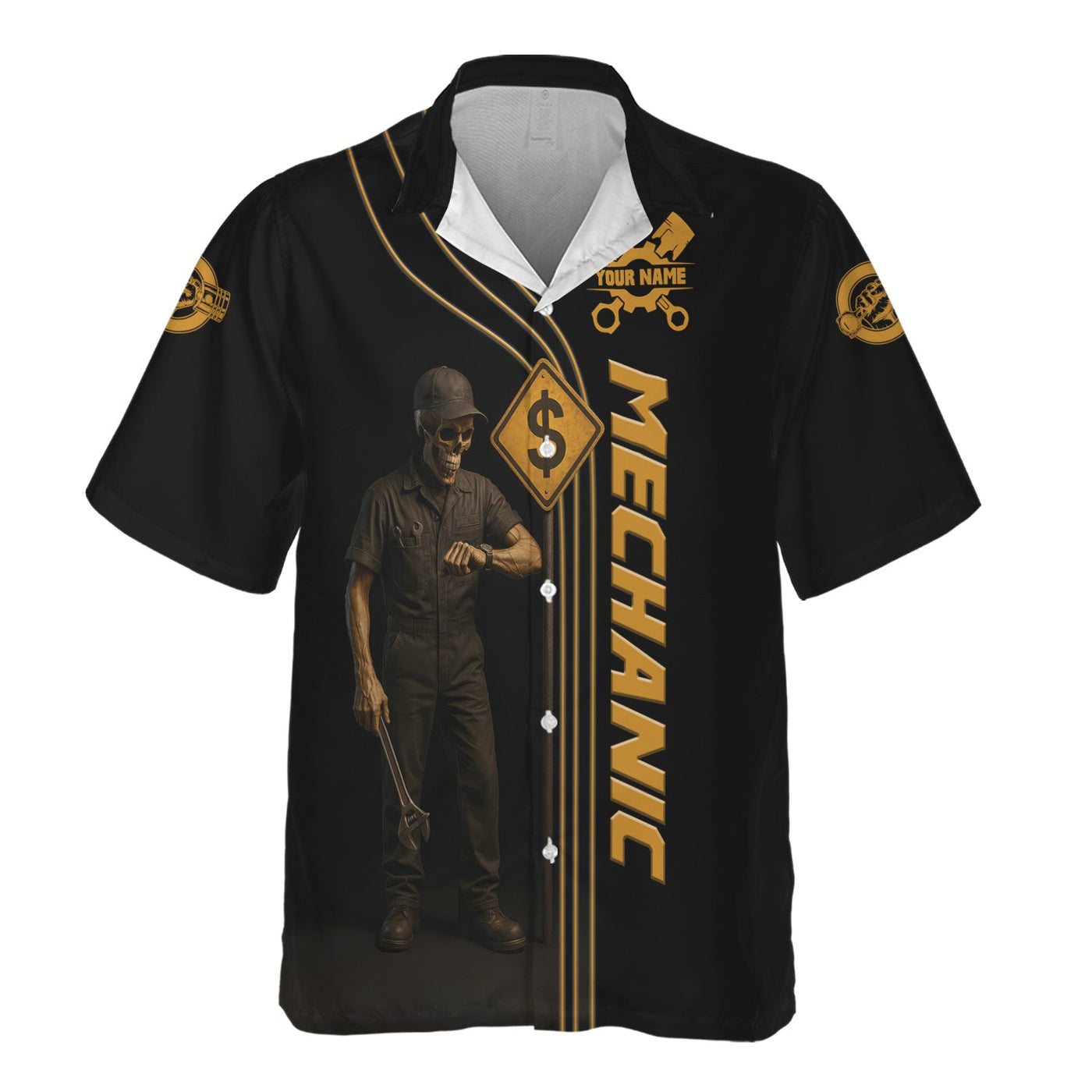 Blisscorners Personalized T-Shirt Mechanic Hourly Rate Skull Looking Watch Design Shirt for Mechanics