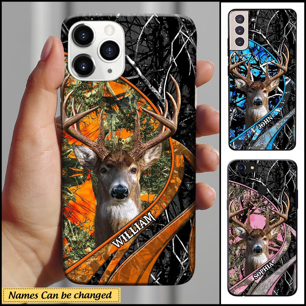 Blisscorners Deer Hunting Forest Pattern Personalized Name Multicolor Phone Case