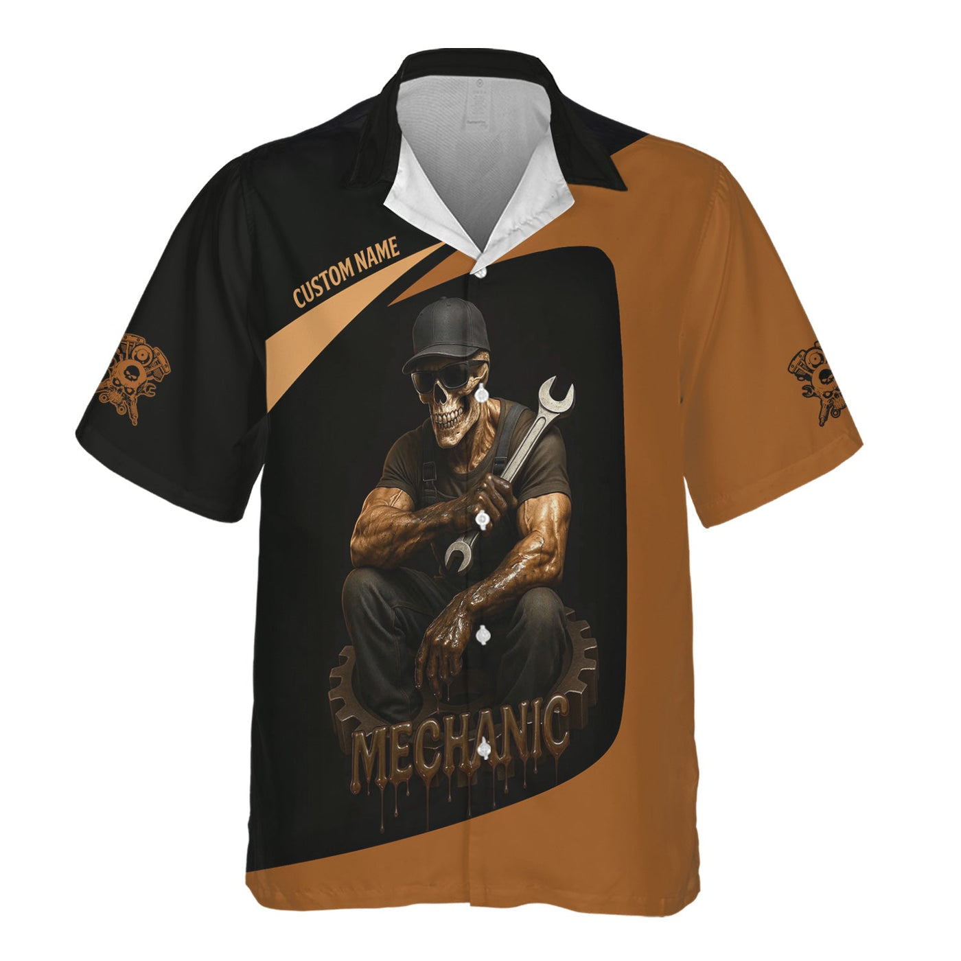 Blisscorners Personalized Mechanic Shirt, Oil Splatters You Mean Man Glitter, Skull Mechanic Design, Gift For Men