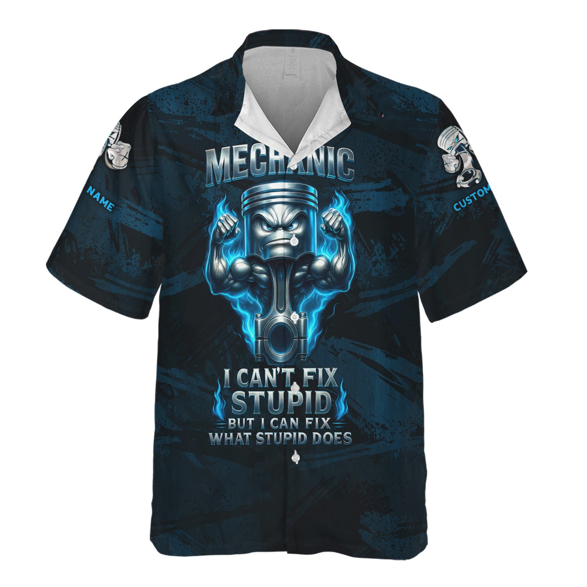 Blisscorners Personalized T-Shirt Mechanic I Can't Fix Stupid But I Can Fix What Stupid Does Muscle Piston Design Shirt For Mechanics