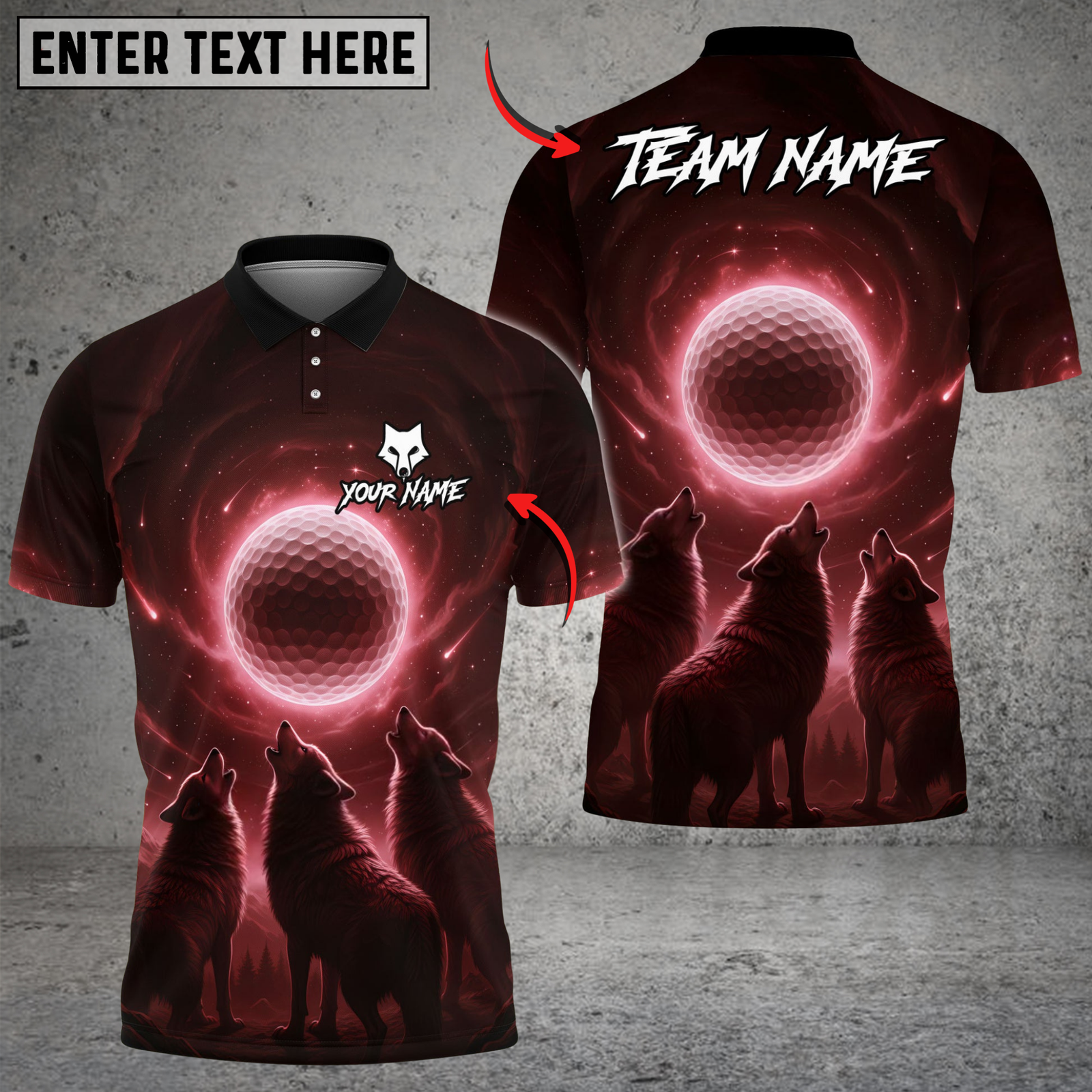 Blisscorners Wolf Moon Swing Golf Polo Shirt, Customized Name & Team Name 3D Shirts (4 Colors)