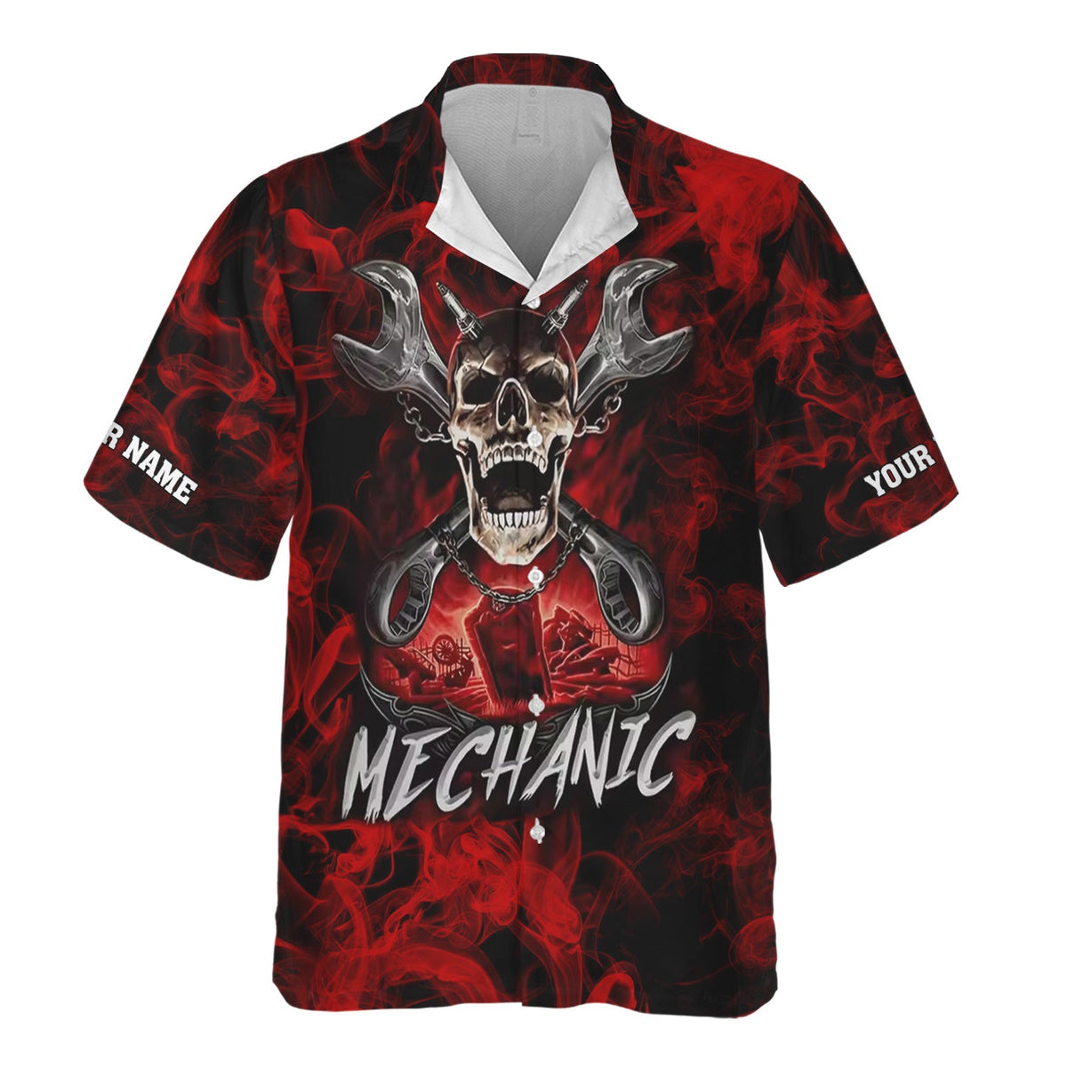 Blisscorners Custom Name Skull Wrench Cross Mechanic Shirt Smoking Style Printed Jacket Hoodie All Over Print