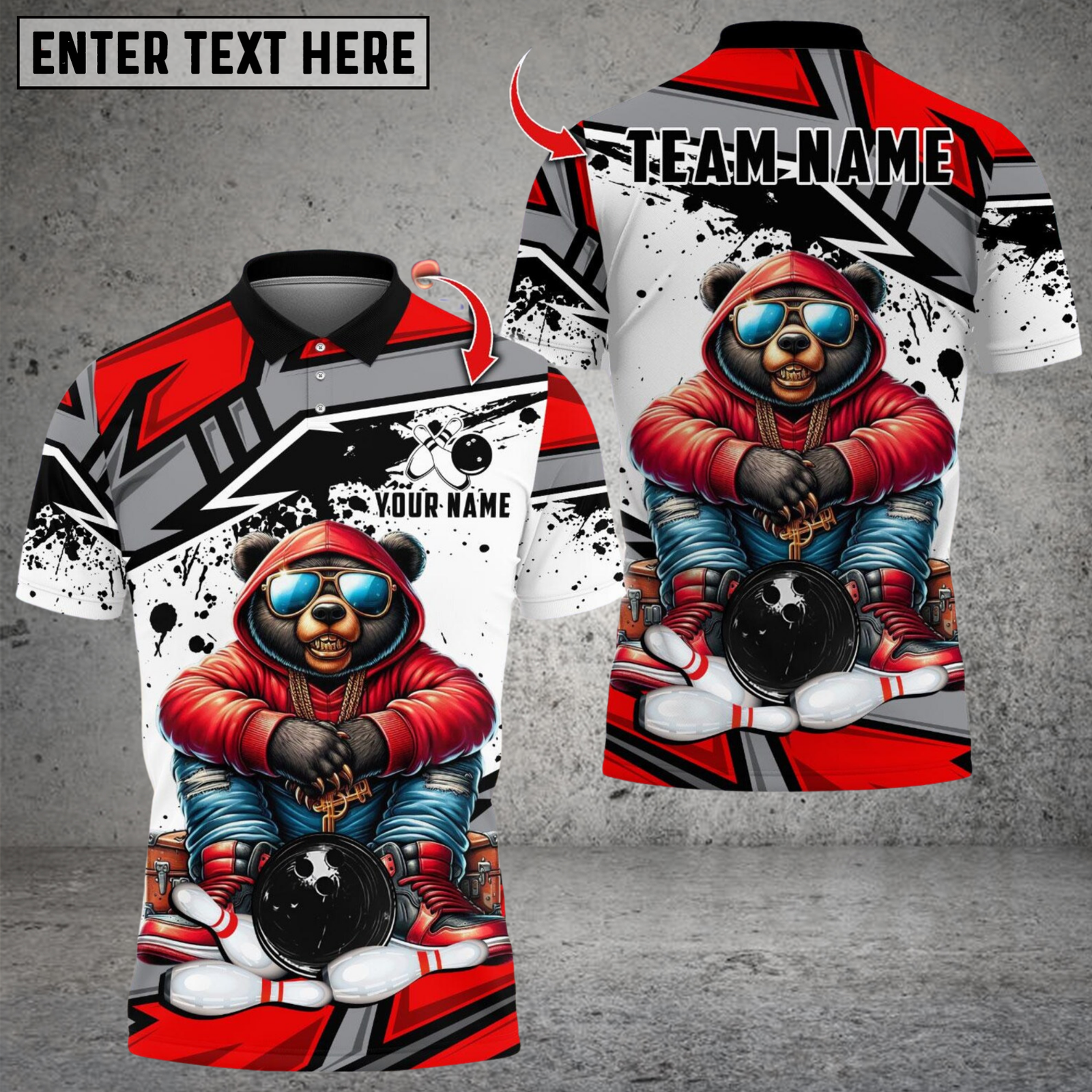 Blisscorners Bowling Bear Streetwear Red Hoodie Multicolor Customized Name, Team Name 3D Shirts