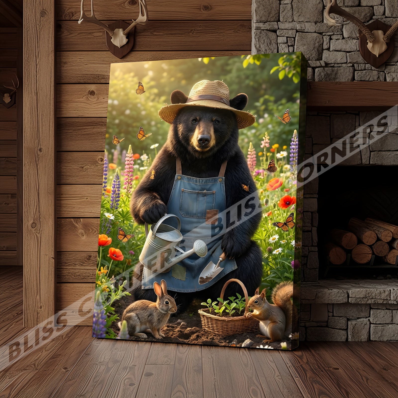 Blisscorners Garden Bear Cottagecore Floral Fantasy Canvas